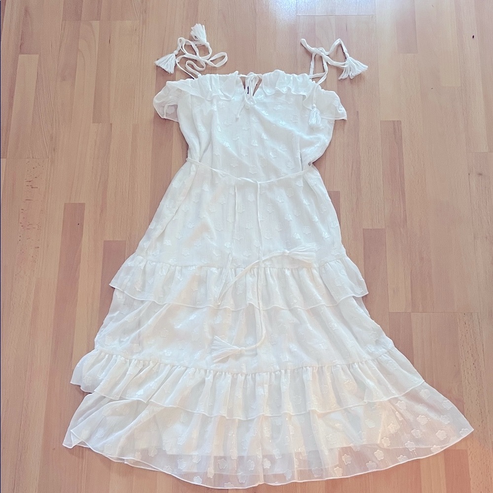 Lulus White Ruffled Tie Shoulder Dress